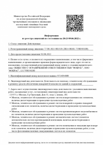 Информация из реестра лицензий. 1 лист